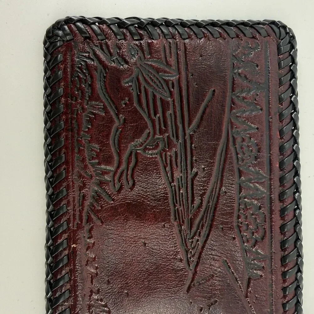 Vintage Hand Tooled Leather Billfold Wallet hunting dog bunny rabbit trifold